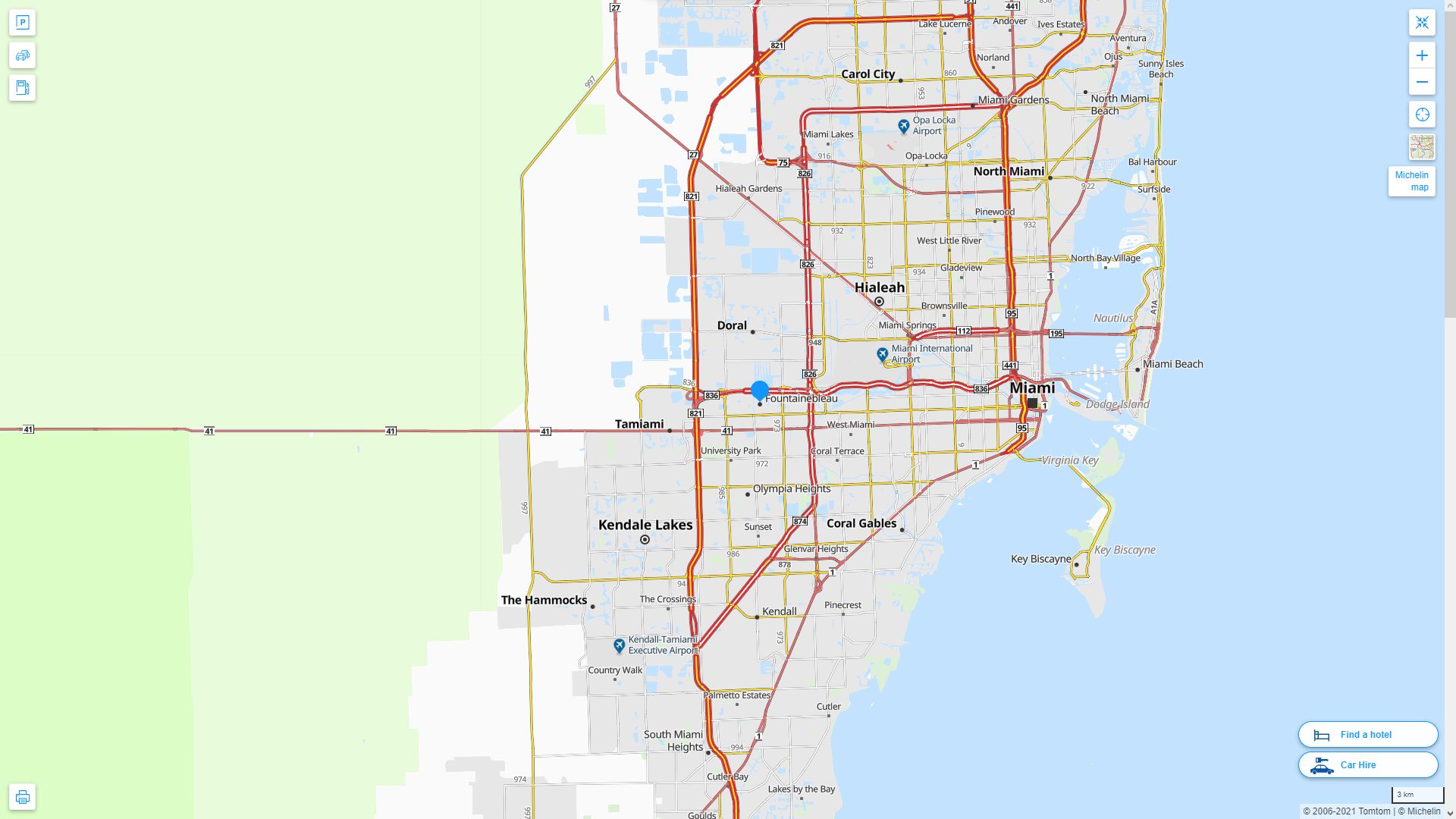 Fountainebleau Florida Highway and Road Map